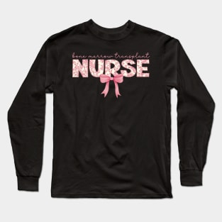 BMT Bone Marrow Transplant Nurse Pink Toile Coquette Bow Long Sleeve T-Shirt